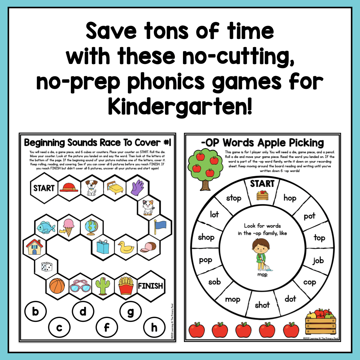 Kindergarten No-Prep Phonics Games Bundle - learning-at-the-primary-pond