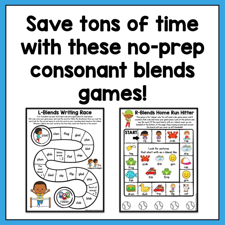 Consonant Blends Games: Kindergarten No-Prep Phonics - learning-at-the-primary-pond
