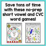 CVC Word Games: Kindergarten No-Prep Phonics - learning-at-the-primary-pond