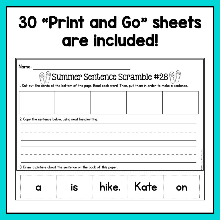 Decodable Sentence Scrambles for Kindergarten | Summer Theme - learning-at-the-primary-pond