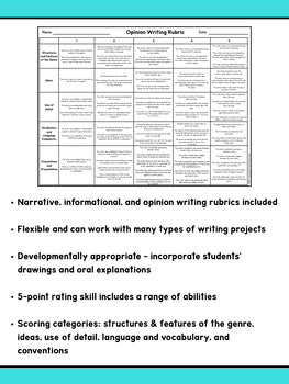 Kindergarten Writing Rubrics - Narrative, Informational, and Opinion Genres - learning-at-the-primary-pond