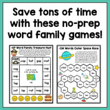 Word Families Games: Kindergarten No-Prep Phonics - learning-at-the-primary-pond