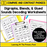 Digraphs, Blends, & Glued Sounds Worksheets for Decoding Practice | Compare & Contrast Phonics