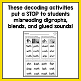 Digraphs, Blends, & Glued Sounds Worksheets for Decoding Practice | Compare & Contrast Phonics