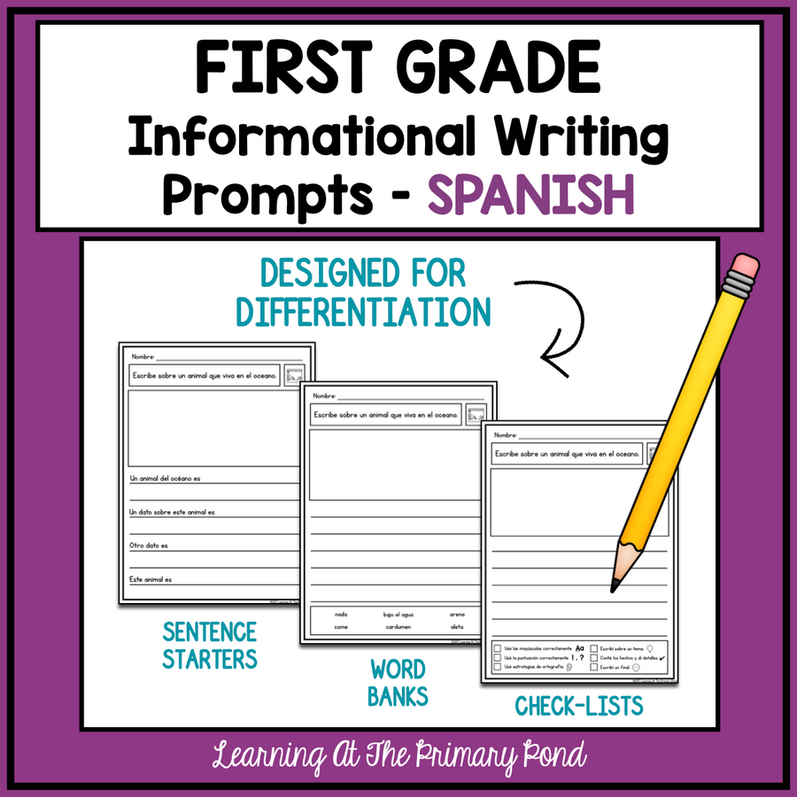 Spanish Writing Assignment SPANISH Writing Prompts for First Grade Informational Writing ...