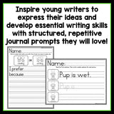 Monthly Writing Journals for K-2 BUNDLE | Writing Skill Practice | No Prep
