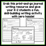 Monthly Writing Journals for K-2 BUNDLE | Writing Skill Practice | No Prep