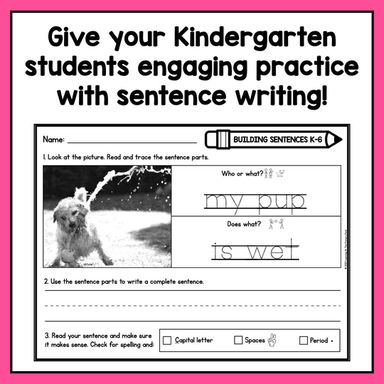 Sentence On Learning Sentence Writing Practice Sheets for Kindergarten | Structured Writing ...