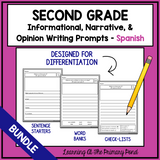 SPANISH Writing Prompts for 2nd - Informational, Narrative, & Opinion BUNDLE