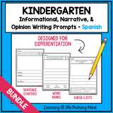 SPANISH Writing Prompts for Kinder - Informational, Narrative, & Opinion BUNDLE