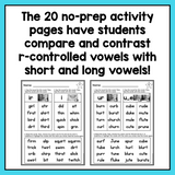 R-Controlled Vowels Worksheets for Decoding Practice | Compare & Contrast Phonics