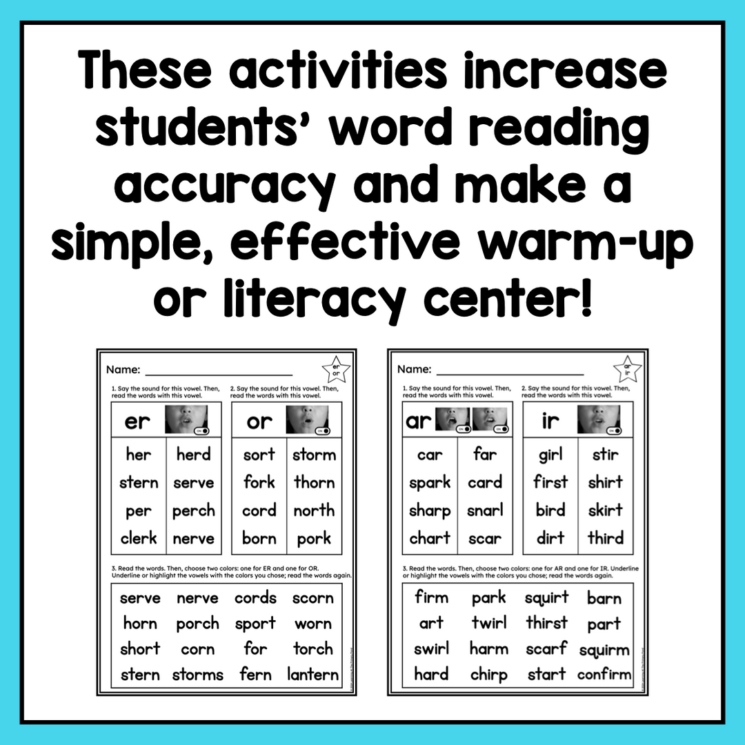 R-Controlled Vowels Worksheets for Decoding Practice | Compare & Contr ...