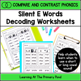 Silent E Words Worksheets for Decoding Practice | Compare & Contrast Phonics