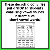 Silent E Words Worksheets for Decoding Practice | Compare & Contrast Phonics