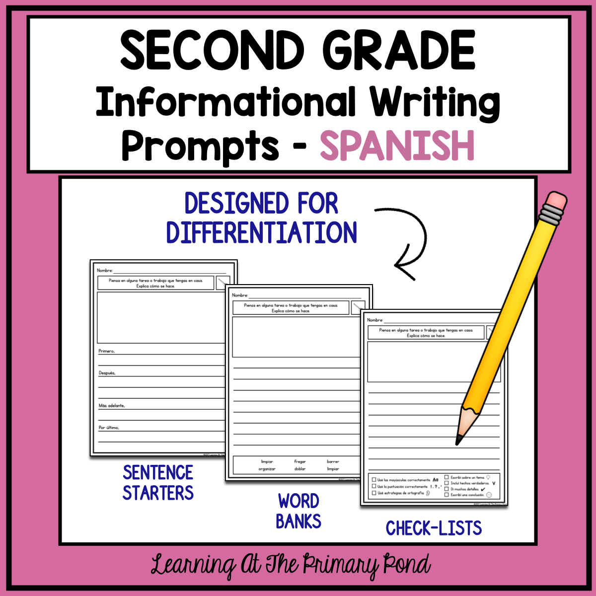Spanish Writing Assignment SPANISH Writing Prompts for Second Grade Informational Writing ...
