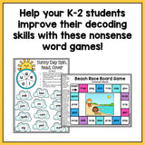 Nonsense Word Games for Kindergarten, 1st, and 2nd grade | Summer Theme