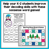 Nonsense Word Games for Kindergarten, 1st, and 2nd grade {Winter Theme}