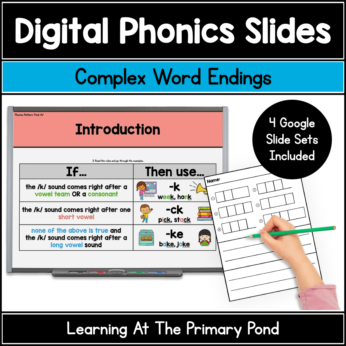 Complex Word Ending Phonics Slides | Final /K/, - TCH/ - CH, - DGE/GE, Consonant - L - E - Learning at the Primary Pond