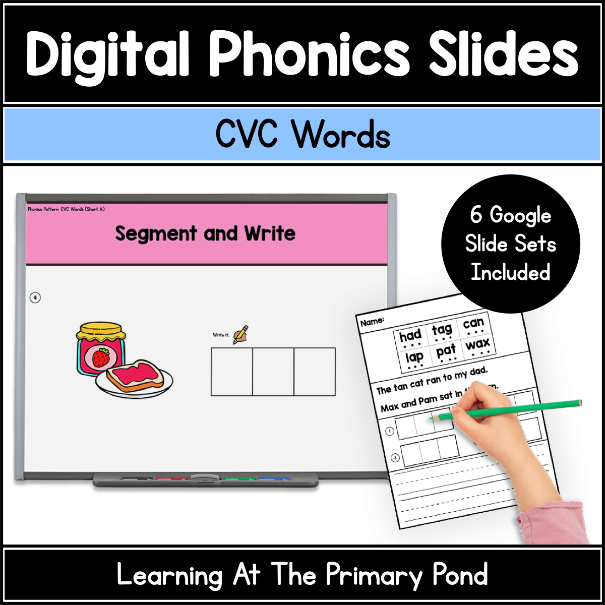 CVC Words Phonics Slides | Short Vowels | Google Slides Phonics - Learning at the Primary Pond