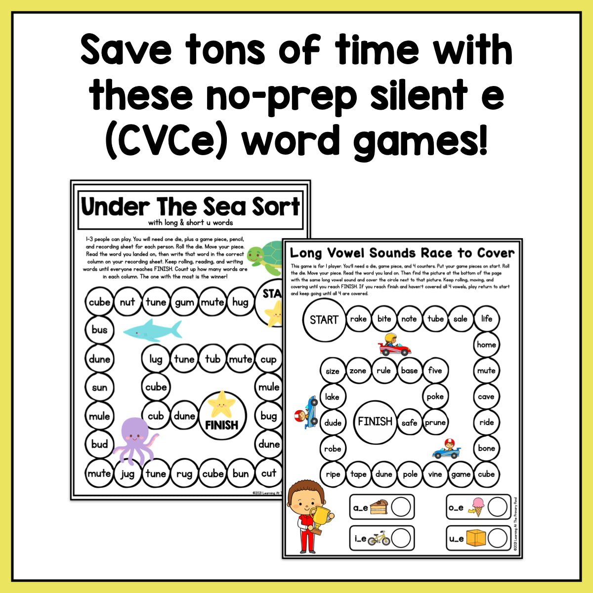 CVCe Games (Silent E Word Games): First Grade No-Prep Phonics - learning-at-the-primary-pond