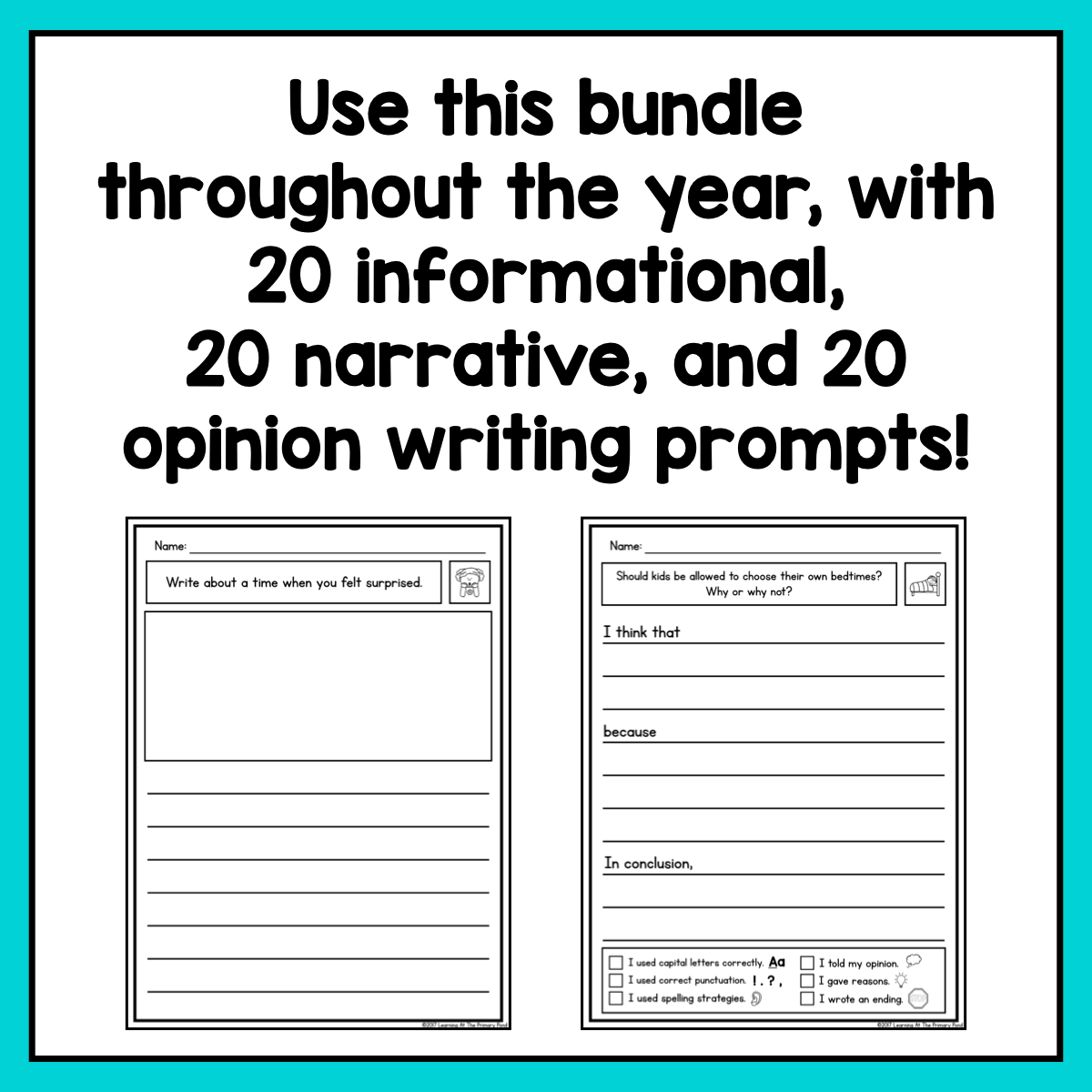 First Grade Writing Prompts | Informational, Narrative, & Opinion Writing BUNDLE - learning-at-the-primary-pond