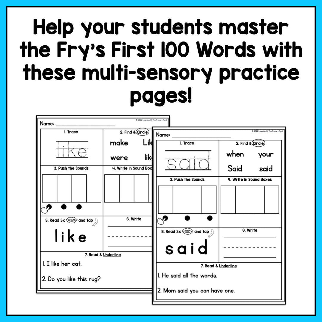 High Frequency Word Worksheets Fry s First 100 Sight Words Learning High frequency word worksheets fry s first 100 sight words learning