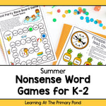 Nonsense Word Games for Kindergarten, 1st, and 2nd grade | Summer Theme - learning-at-the-primary-pond