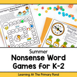 Nonsense Word Games for Kindergarten, 1st, and 2nd grade | Summer Theme - learning-at-the-primary-pond