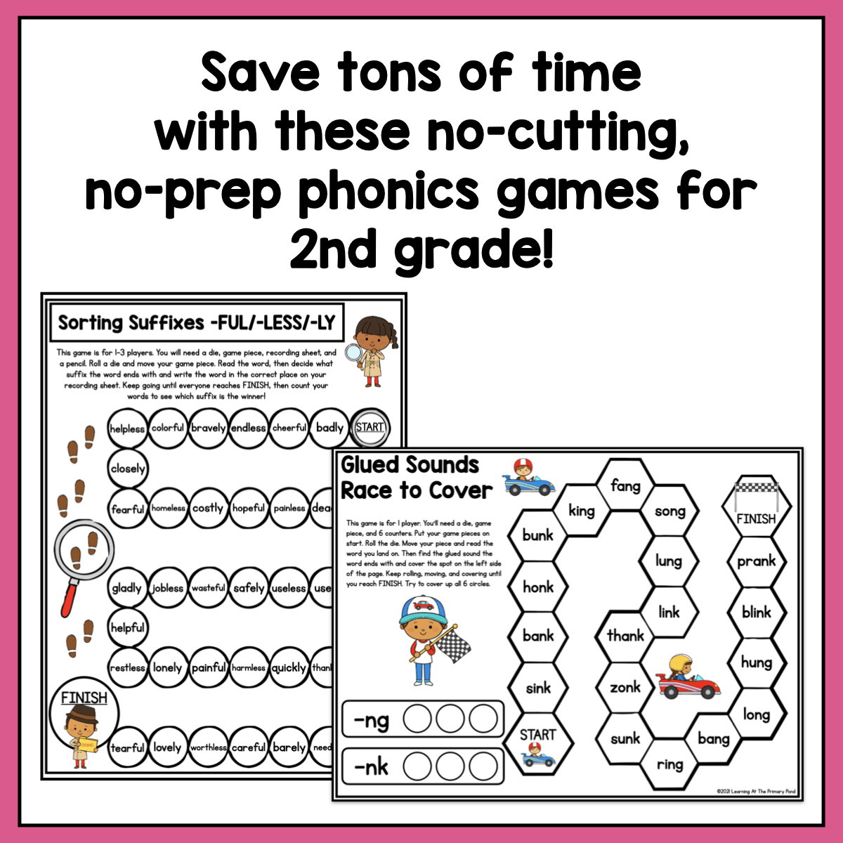 Second Grade No-Prep Phonics Games Bundle - learning-at-the-primary-pond