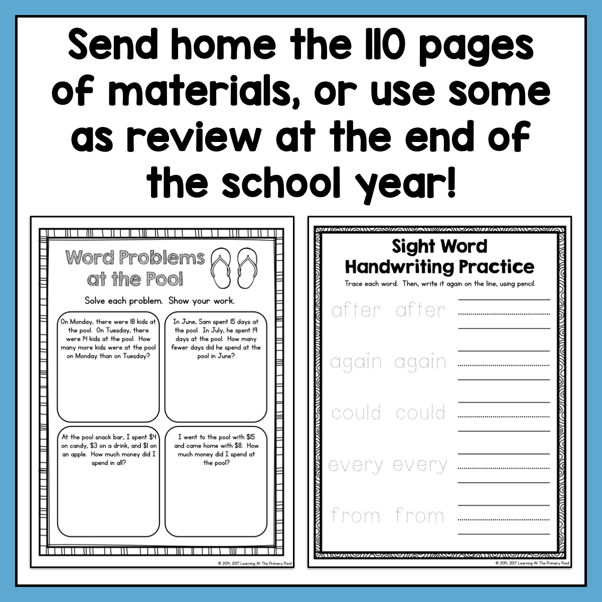 Summer Homework Packet for Rising Second Graders (who have completed 1st grade) - learning-at-the-primary-pond