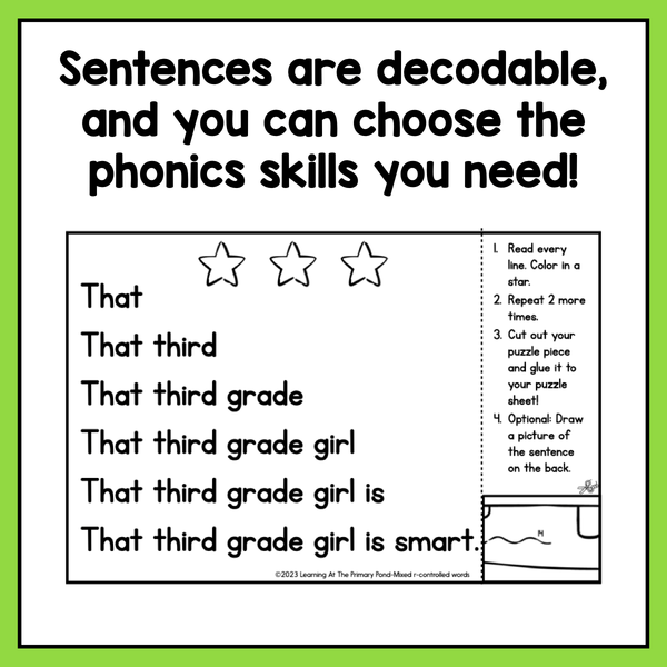 Decodable Sentence Fluency Pyramids | R-Controlled Words Set - learning-at-the-primary-pond