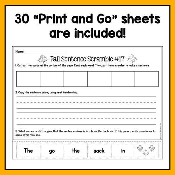 Decodable Sentence Scrambles for First Grade | Fall Theme - learning-at-the-primary-pond