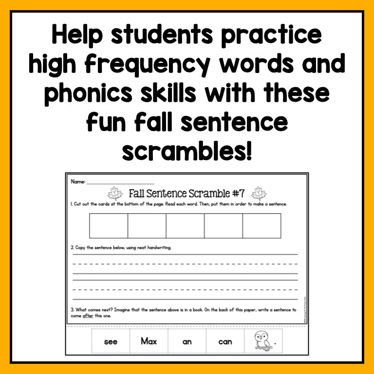 Decodable Sentence Scrambles for First Grade | Fall Theme - learning-at-the-primary-pond