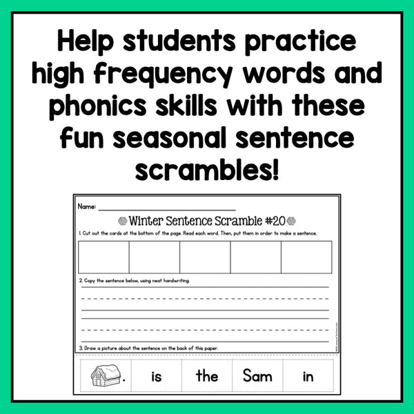Decodable Sentence Scrambles for First Grade | Seasonal Bundle - learning-at-the-primary-pond