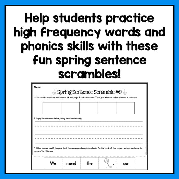 Decodable Sentence Scrambles for First Grade | Spring Theme - learning-at-the-primary-pond