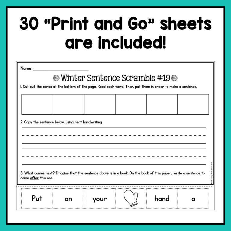 Decodable Sentence Scrambles for First Grade | Winter Theme - learning-at-the-primary-pond
