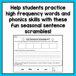 Decodable Sentence Scrambles for Kindergarten | Seasonal Bundle - learning-at-the-primary-pond