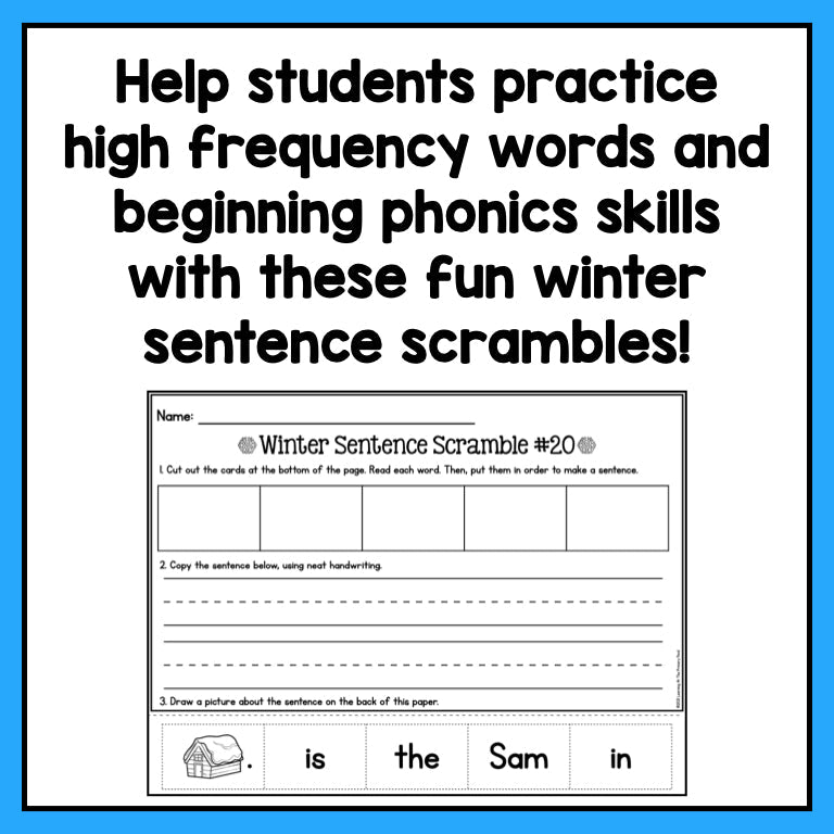 Decodable Sentence Scrambles for Kindergarten | Winter Theme - learning-at-the-primary-pond
