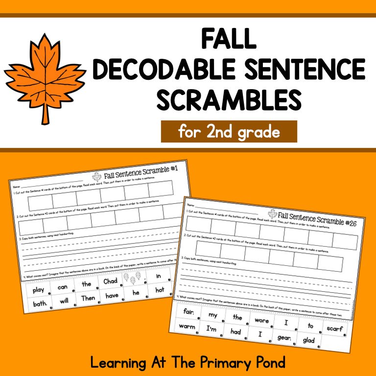Decodable Sentence Scrambles for Second Grade | Fall Theme - learning-at-the-primary-pond