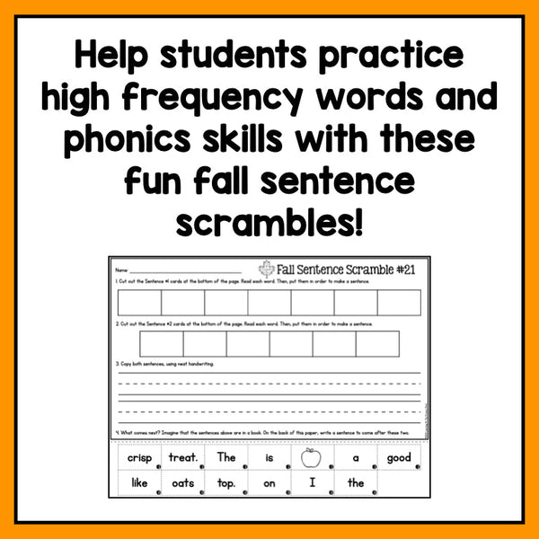 Decodable Sentence Scrambles for Second Grade | Fall Theme - learning-at-the-primary-pond