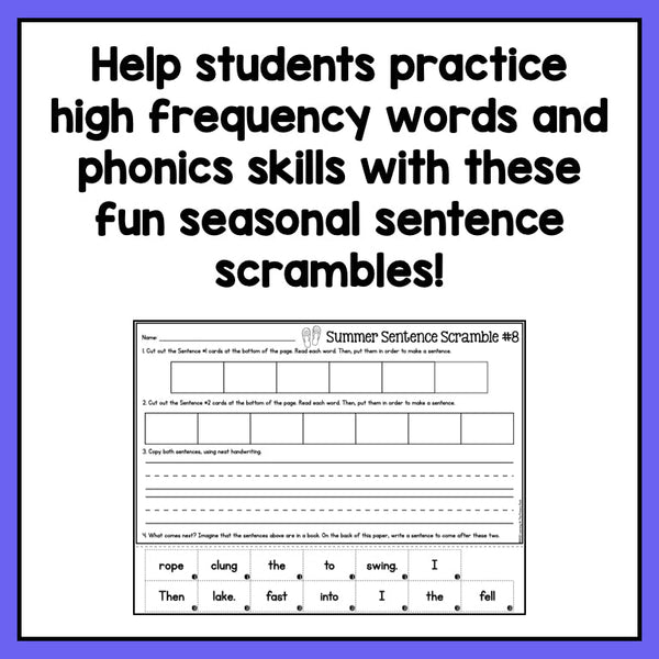 Decodable Sentence Scrambles for Second Grade | Seasonal Bundle - learning-at-the-primary-pond