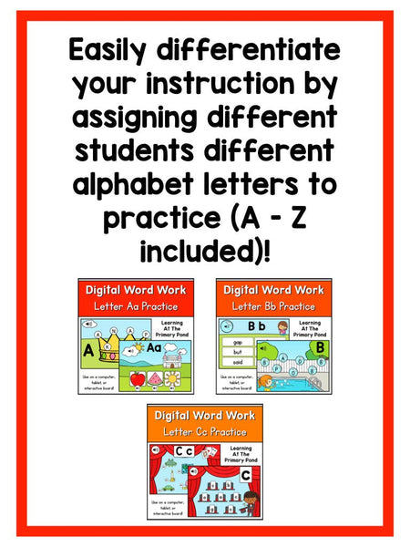 Digital Alphabet Bundle: Letters and Sounds A Through Z | BOOM Cards - learning-at-the-primary-pond