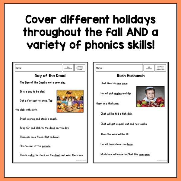 Fall Decodable Texts for 1st Grade | Passages on Fall and Fall Holidays - learning-at-the-primary-pond