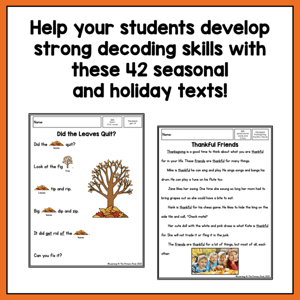Fall Decodable Texts for K-2 | Passages Bundle - learning-at-the-primary-pond