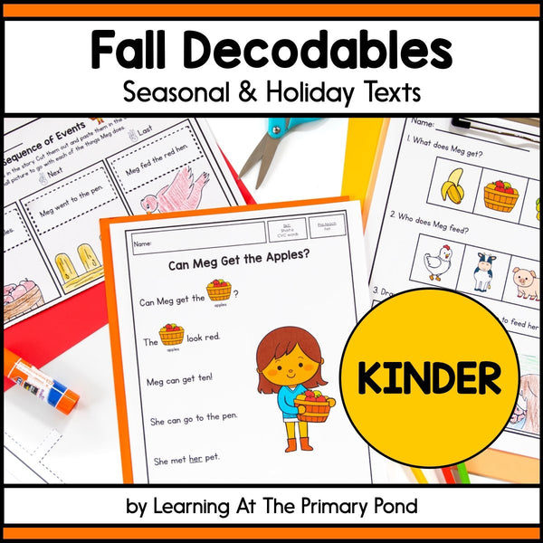 Fall Decodable Texts for Kindergarten | Passages on Fall and Fall Holidays - learning-at-the-primary-pond