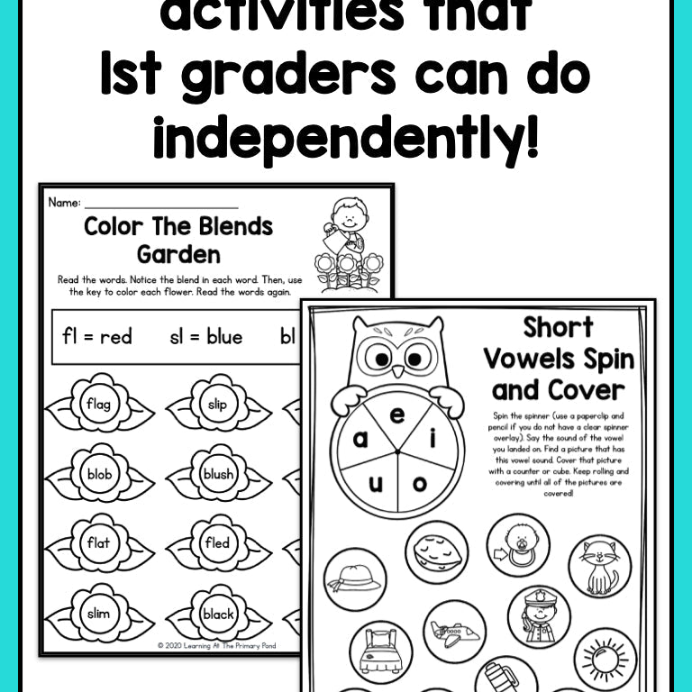 First Grade Back to School Literacy Packet: "I Can Work By Myself!" - learning-at-the-primary-pond