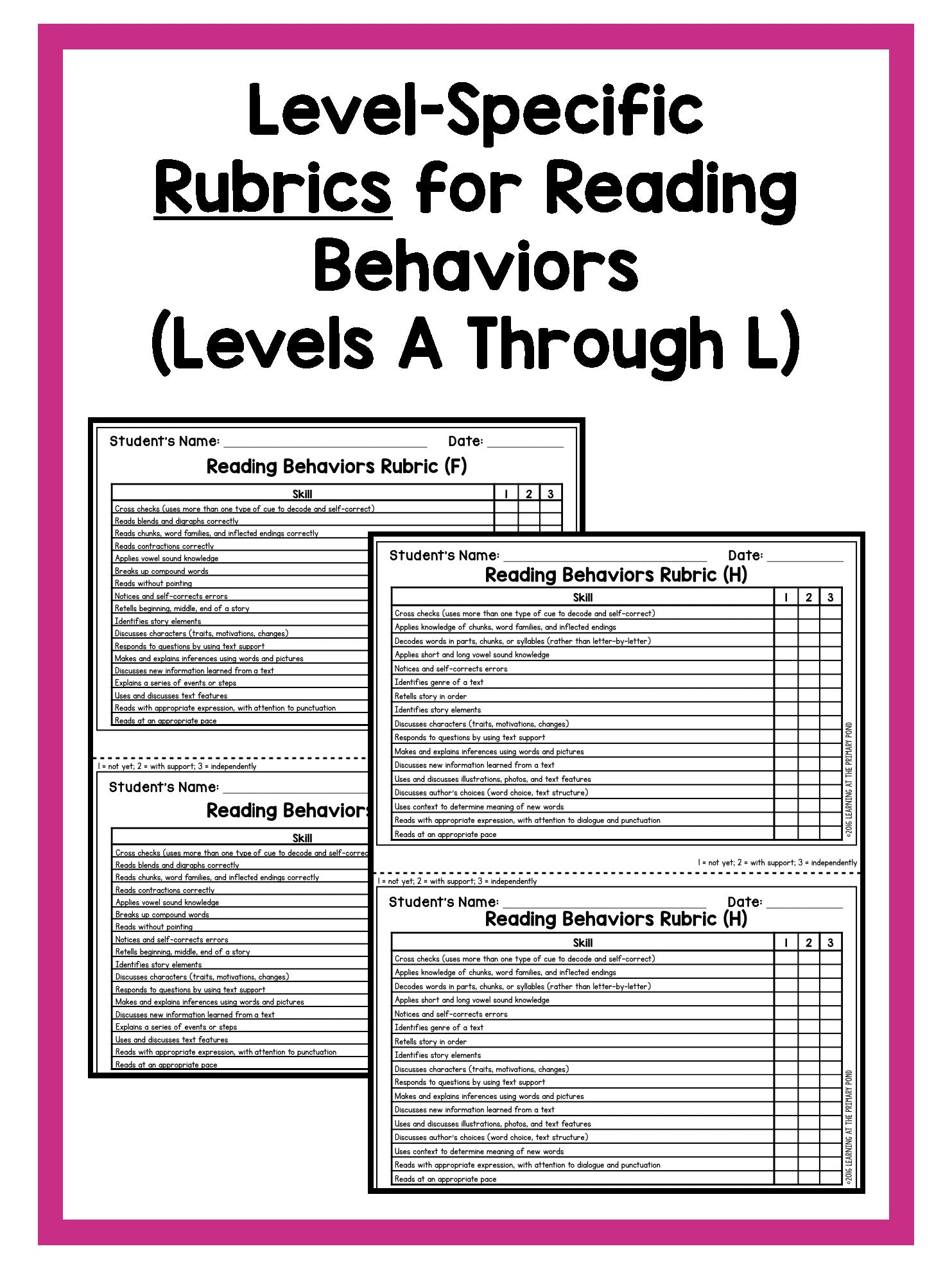 First Grade Guided Reading Checklists and Rubrics - learning-at-the-primary-pond