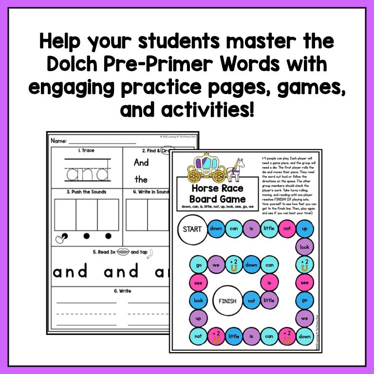 High Frequency Word Worksheets & Games BUNDLE | Dolch Pre-Primer Words - learning-at-the-primary-pond