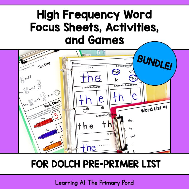 High Frequency Word Worksheets & Games BUNDLE | Dolch Pre-Primer Words - learning-at-the-primary-pond