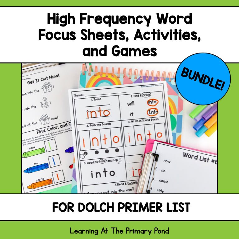 High Frequency Word Worksheets & Games BUNDLE | Dolch Primer Words - learning-at-the-primary-pond